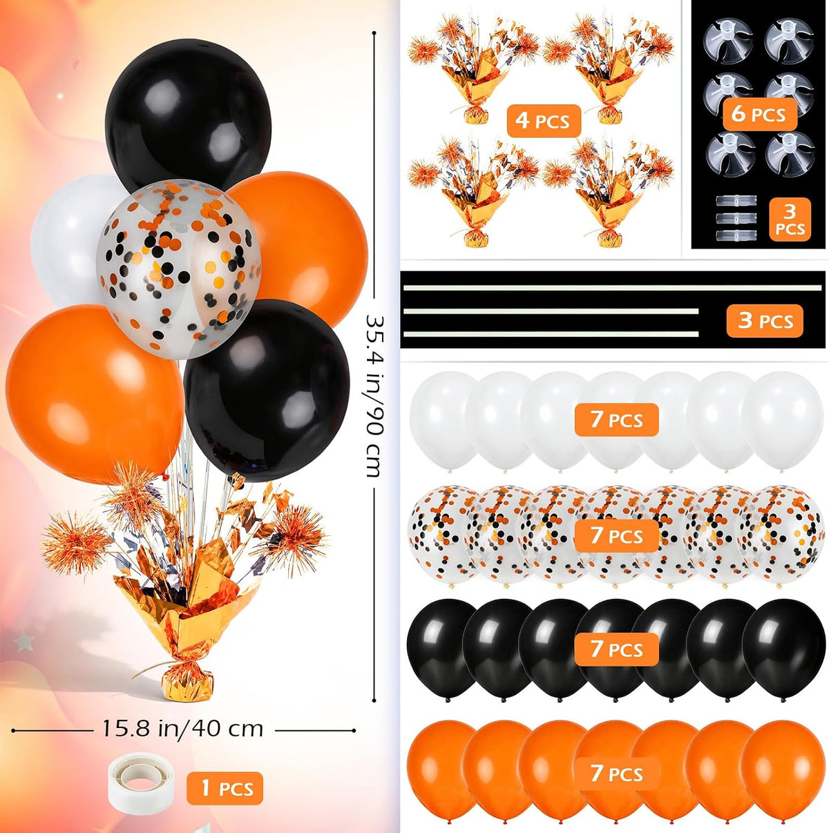 4 Set Halloween Balloons Black Orange Confetti White Balloon Stand Centerpiece Table Decorations for Halloween Celebration Party Bar Birthday Baby Shower Anniversary Retirement Graduation Decoration