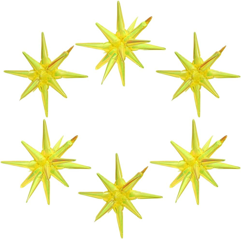 4D Red Green Balloon New Year Merry Christmas Decoration One-Piece Explosion Star Party Supplies, 6 Pack 22'' 14 Point Spike Star Cone Balloon Fireworks Balloons for Birthday Disco Casino Movie Night