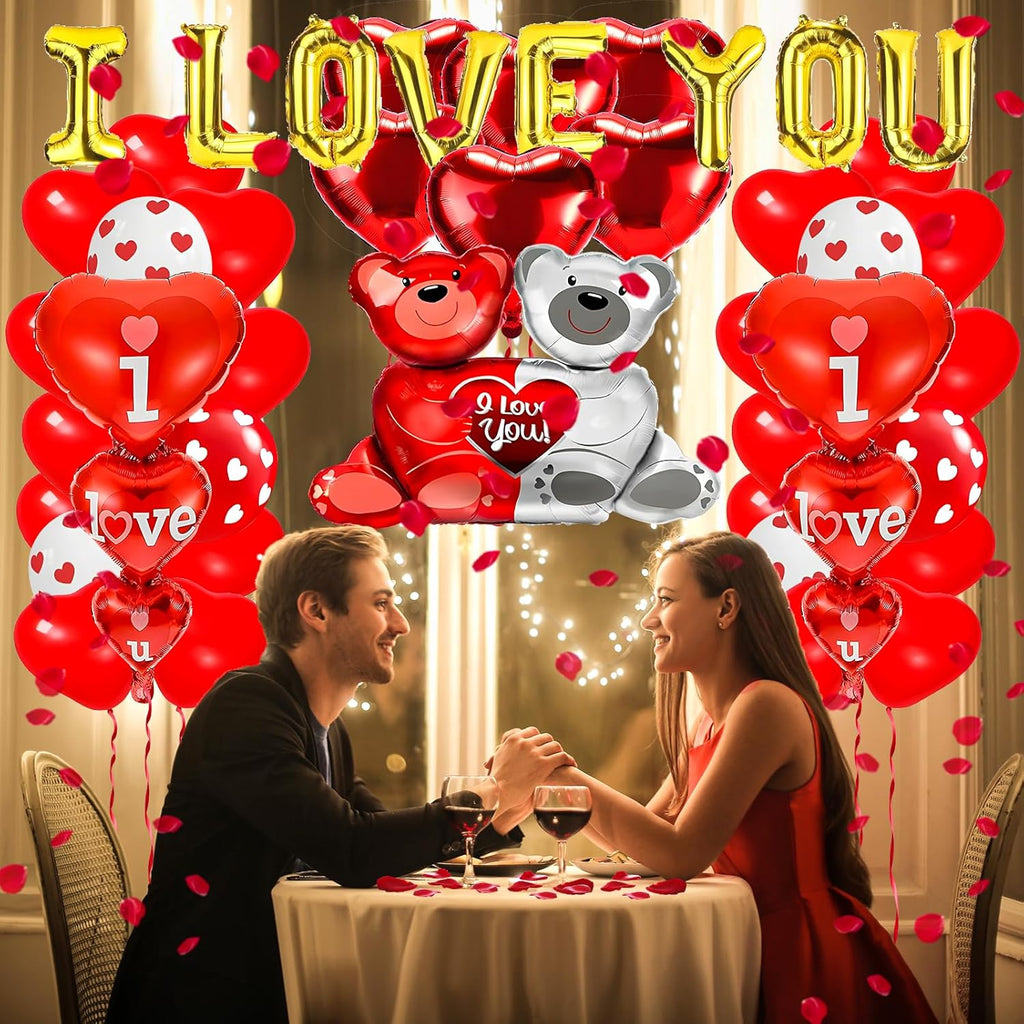 Valentines Balloons,Valentines Day Decorations,Happy Anniversary Balloons,I Love You Balloons,With 1000 Pcs Silk Rose Petals, Wedding Decorations,Valentine Balloons,Ribbon and Straw Included