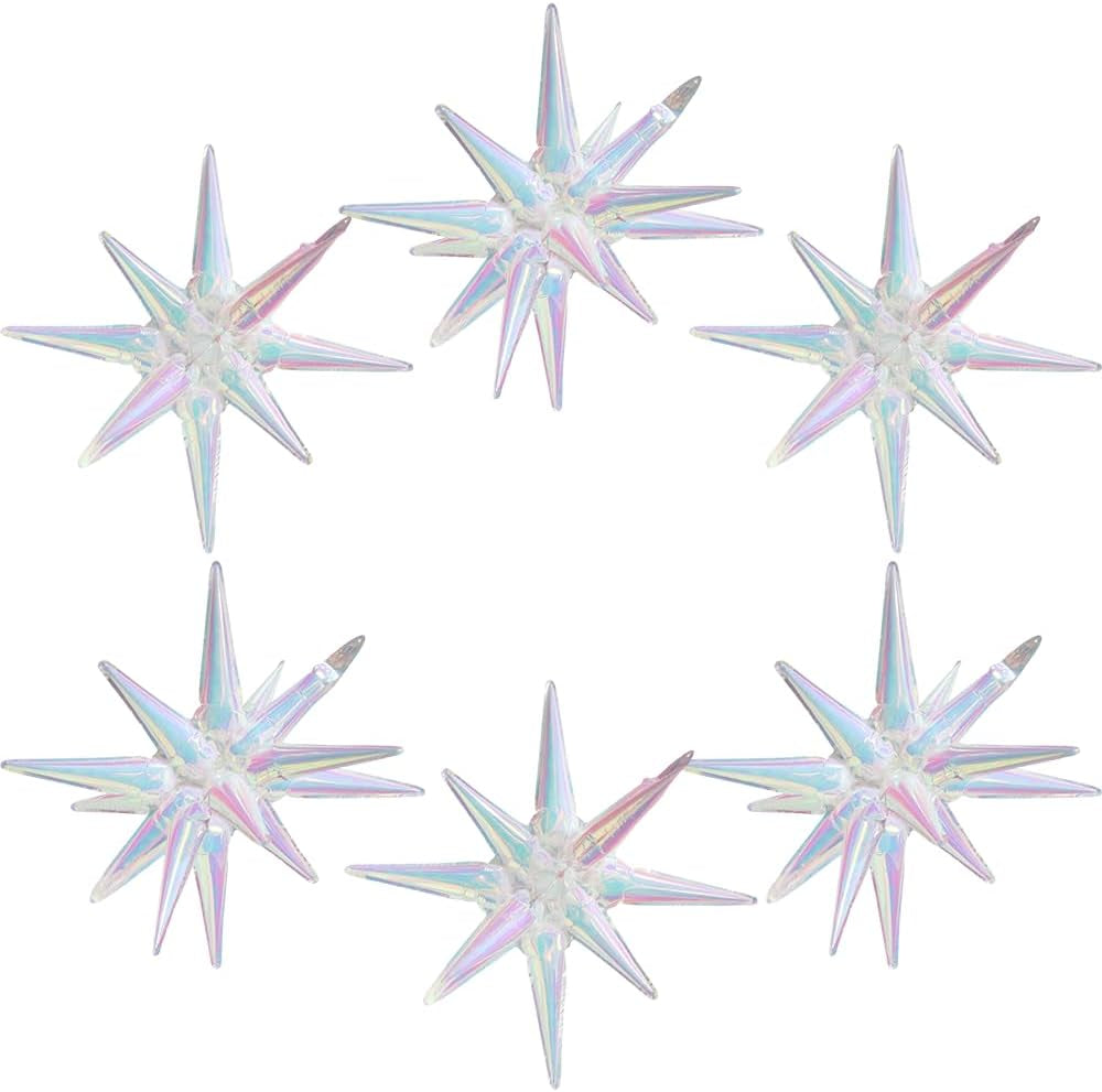 4D Red Green Balloon New Year Merry Christmas Decoration One-Piece Explosion Star Party Supplies, 6 Pack 22'' 14 Point Spike Star Cone Balloon Fireworks Balloons for Birthday Disco Casino Movie Night