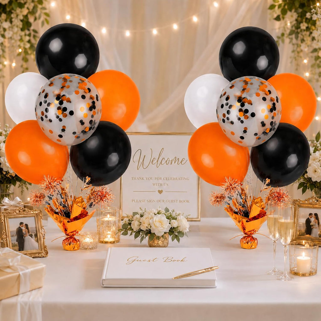 4 Set Halloween Balloons Black Orange Confetti White Balloon Stand Centerpiece Table Decorations for Halloween Celebration Party Bar Birthday Baby Shower Anniversary Retirement Graduation Decoration