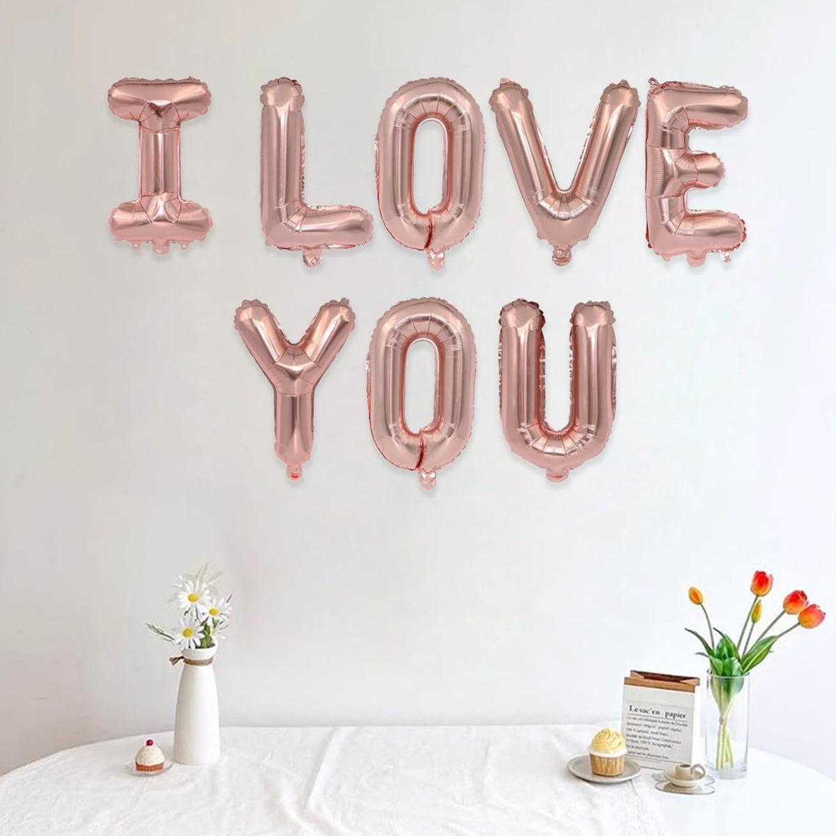 2 Set 16Pcs Rose Gold I LOVE YOU Letter Balloons 16In Balloon Foil Letter Decorations Party Decor Rose Gold Letter Balloons I LOVE YOU Party Supplies
