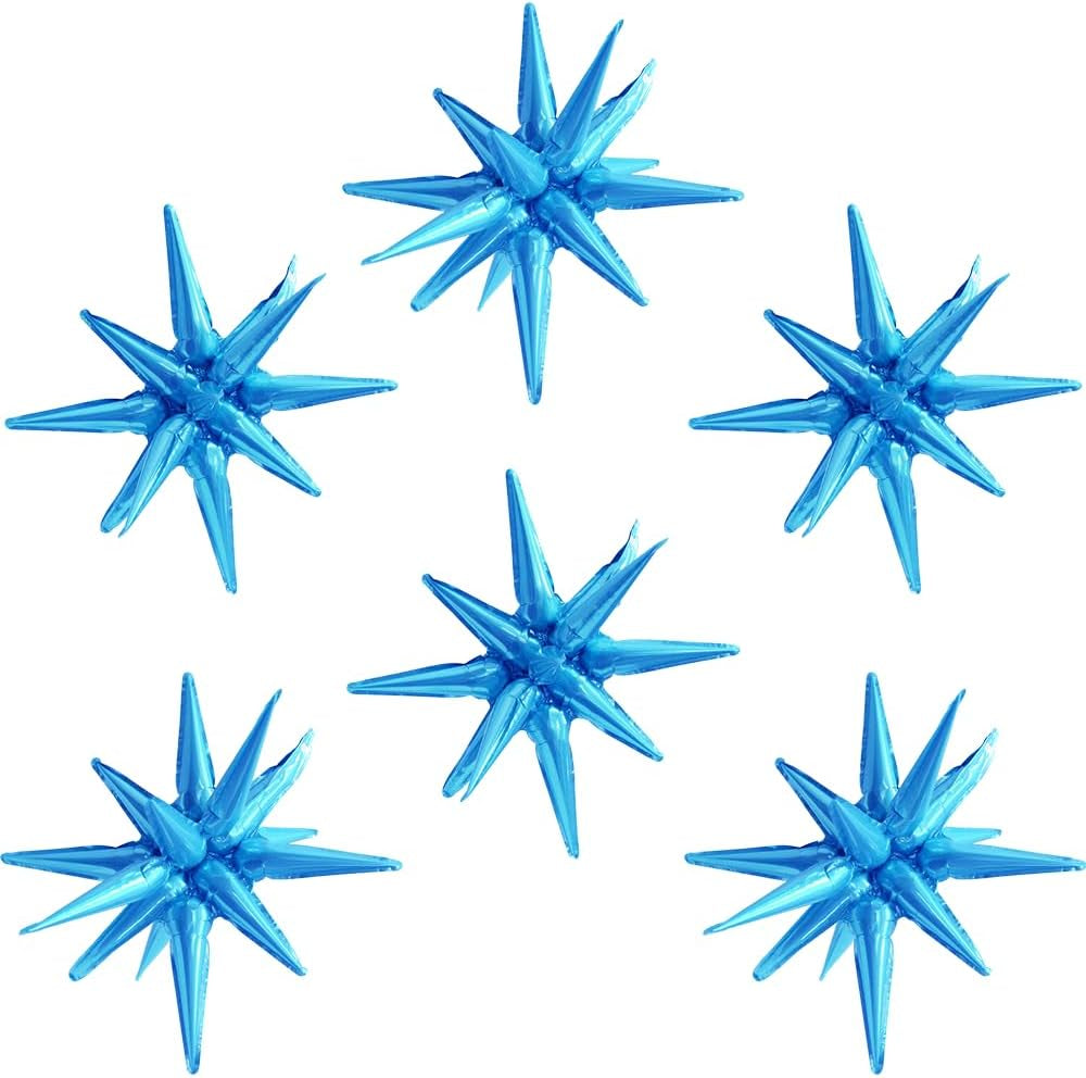 4D Red Green Balloon New Year Merry Christmas Decoration One-Piece Explosion Star Party Supplies, 6 Pack 22'' 14 Point Spike Star Cone Balloon Fireworks Balloons for Birthday Disco Casino Movie Night