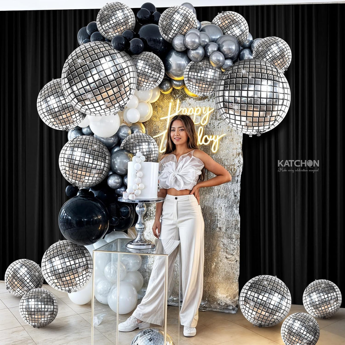 , Silver Disco Ball Balloons - 32 Inch, Pack of 20