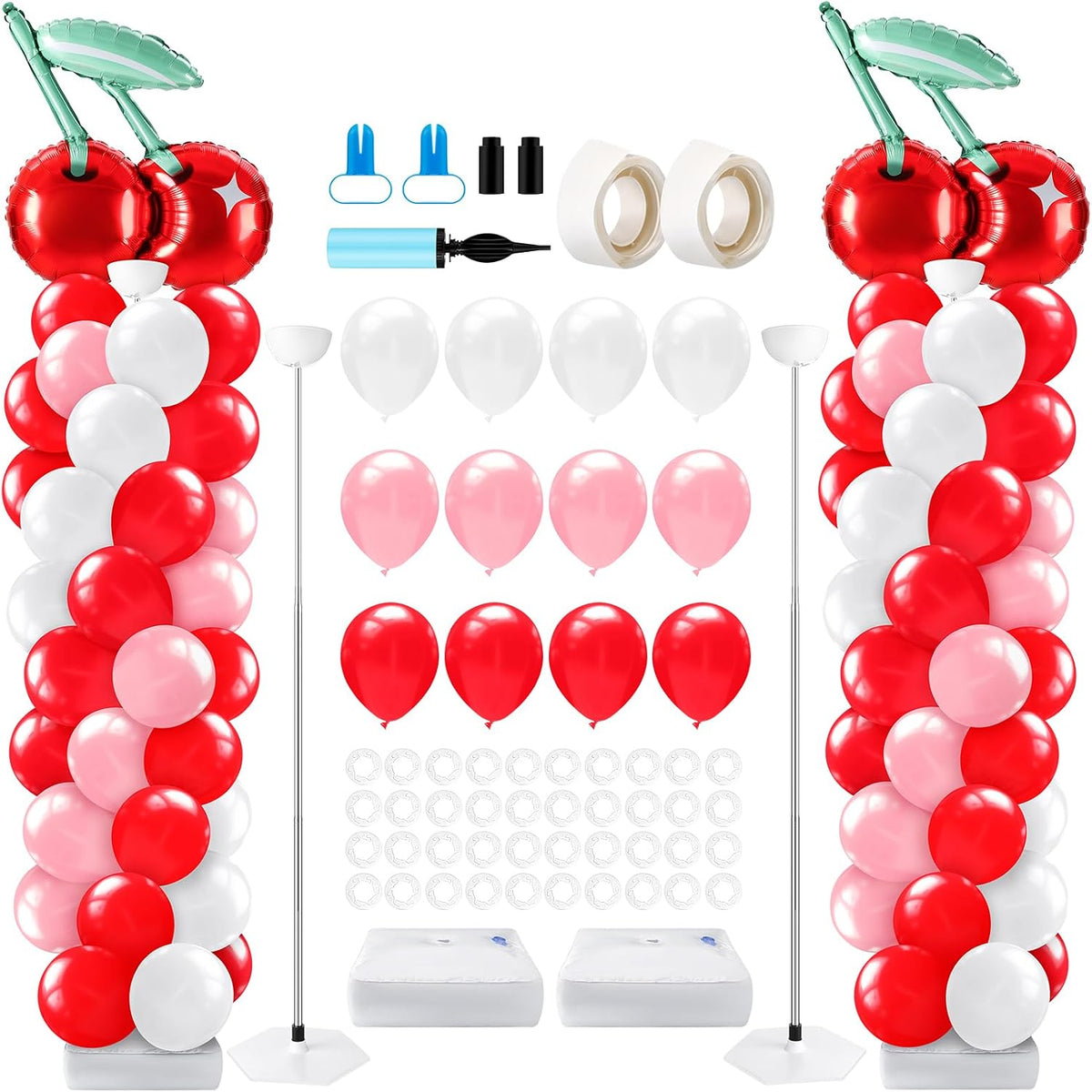 2 Set Valentines Day Balloon Column Stand Kit with 2 Candy Pastel Heart Love Foil Balloons, Valentines Day Arch Garland Stands for Valentine'S Wedding Anniversary Party Supplies Decoration