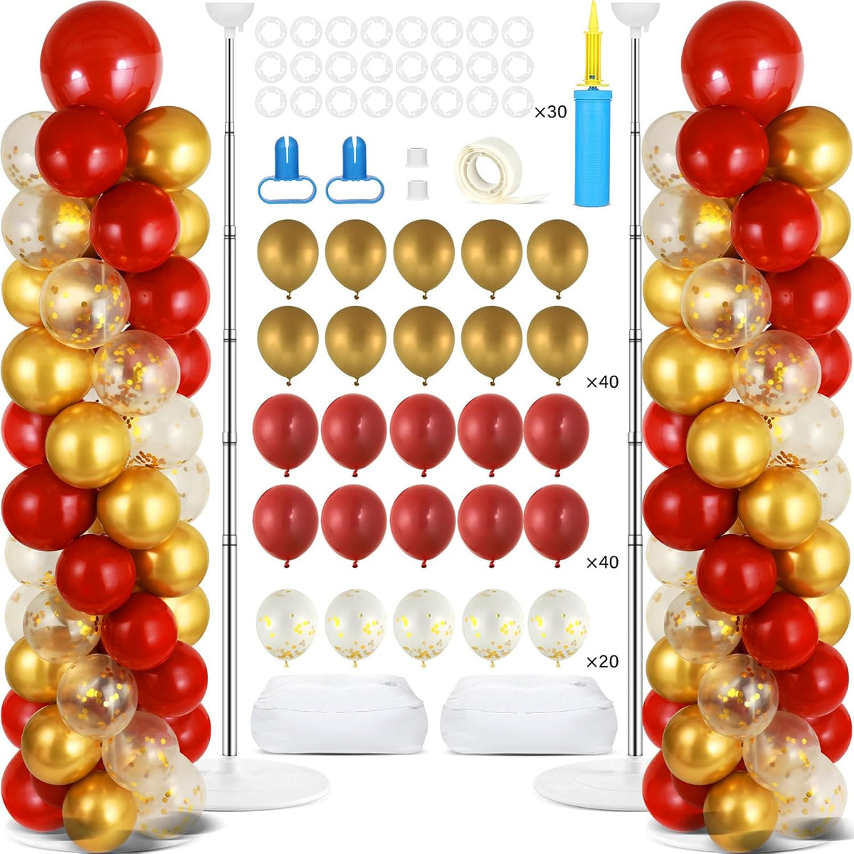 2 Sets Balloon Column Stand Kit Balloon Tower with Bases（Black Gold）