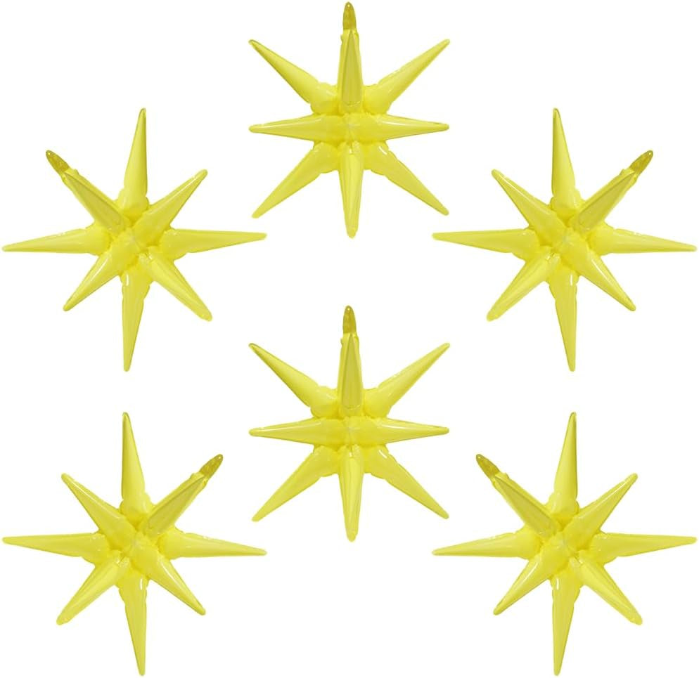 4D Red Green Balloon New Year Merry Christmas Decoration One-Piece Explosion Star Party Supplies, 6 Pack 22'' 14 Point Spike Star Cone Balloon Fireworks Balloons for Birthday Disco Casino Movie Night