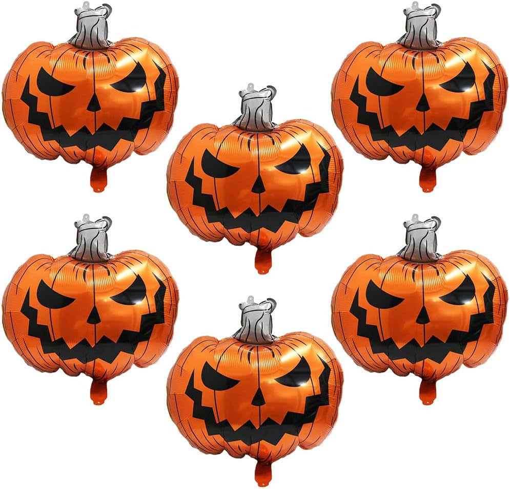 Halloween Scary Pumpkin Balloon Boo Spooky Balloon for Day of Death New Year Birthday Party Supplies, 6 Pack Cartoon Scary Pumpkin Foil Balloons Ghost Balloons Halloween Birthday Decoration