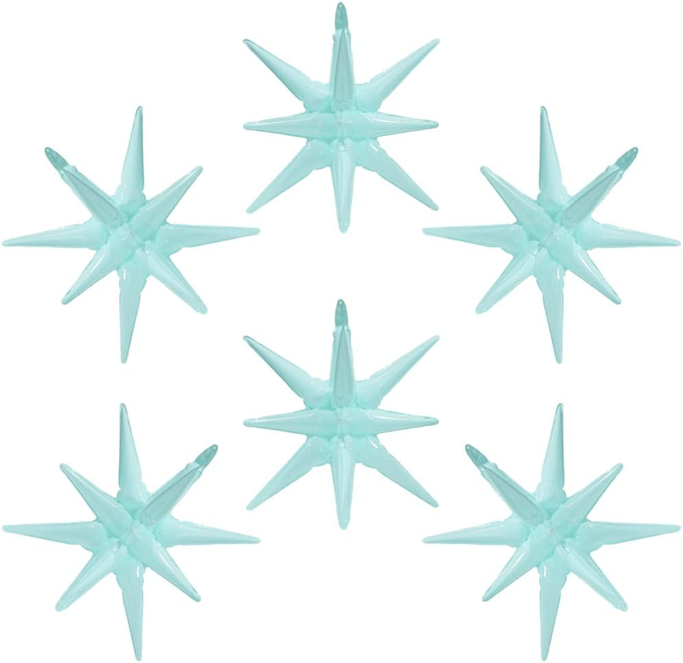 4D Red Green Balloon New Year Merry Christmas Decoration One-Piece Explosion Star Party Supplies, 6 Pack 22'' 14 Point Spike Star Cone Balloon Fireworks Balloons for Birthday Disco Casino Movie Night