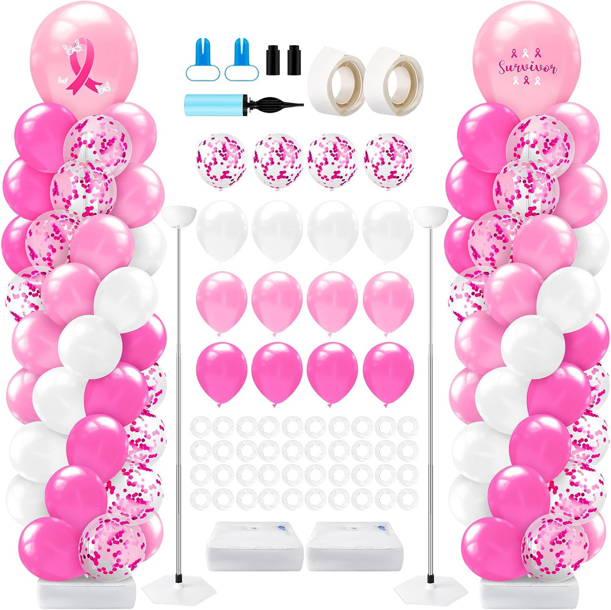 2 Set Valentines Day Balloon Column Stand Kit with 2 Candy Pastel Heart Love Foil Balloons, Valentines Day Arch Garland Stands for Valentine'S Wedding Anniversary Party Supplies Decoration