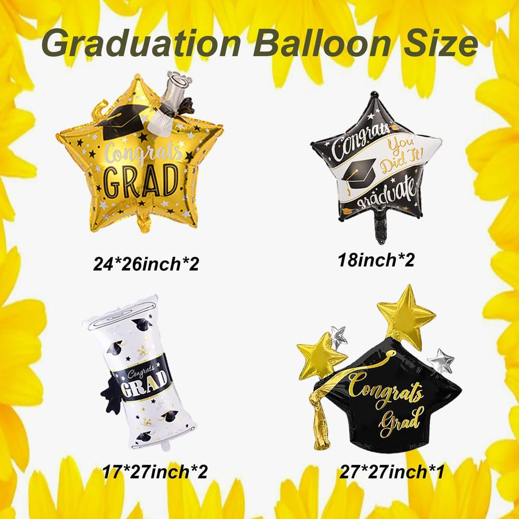 Graduation Balloons Set - Graduation Cap Balloons Congrats Grad Balloon Diploma Balloons Graduation Foil Balloon for Class of 2026 Graduation Decorations