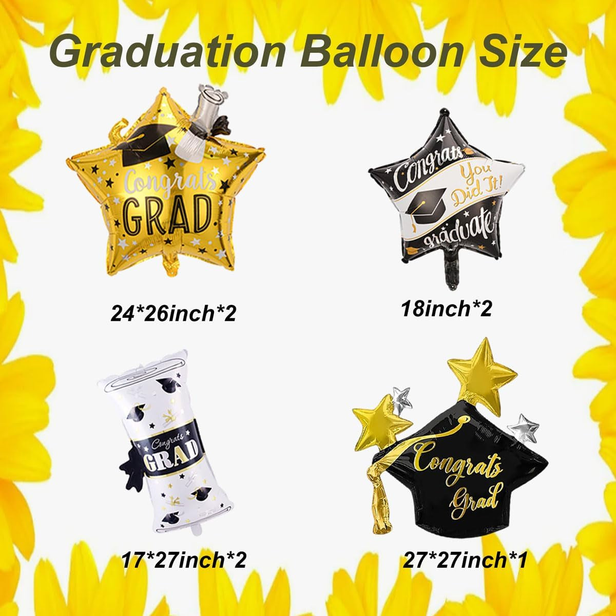Graduation Balloons Set - Graduation Cap Balloons Congrats Grad Balloon Diploma Balloons Graduation Foil Balloon for Class of 2026 Graduation Decorations