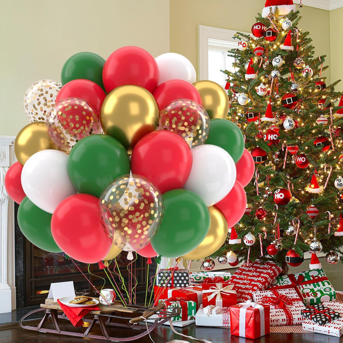 Red and Green Christmas Balloons Set 50 Pcs 12 Inch