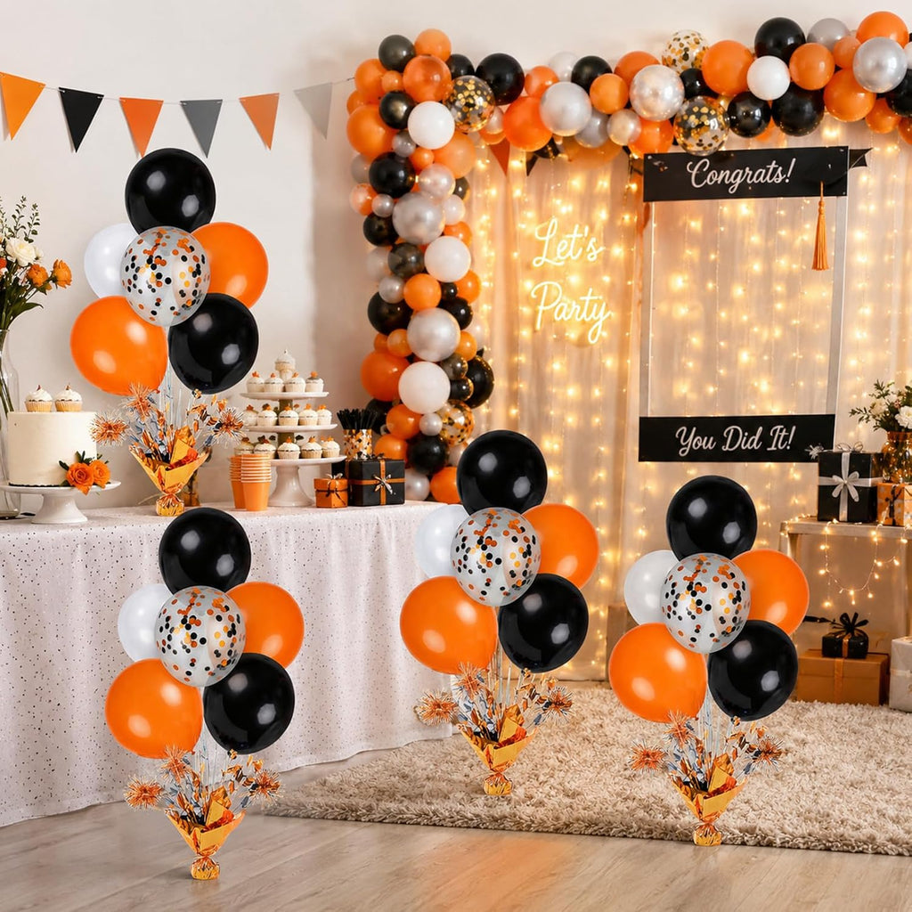 4 Set Halloween Balloons Black Orange Confetti White Balloon Stand Centerpiece Table Decorations for Halloween Celebration Party Bar Birthday Baby Shower Anniversary Retirement Graduation Decoration