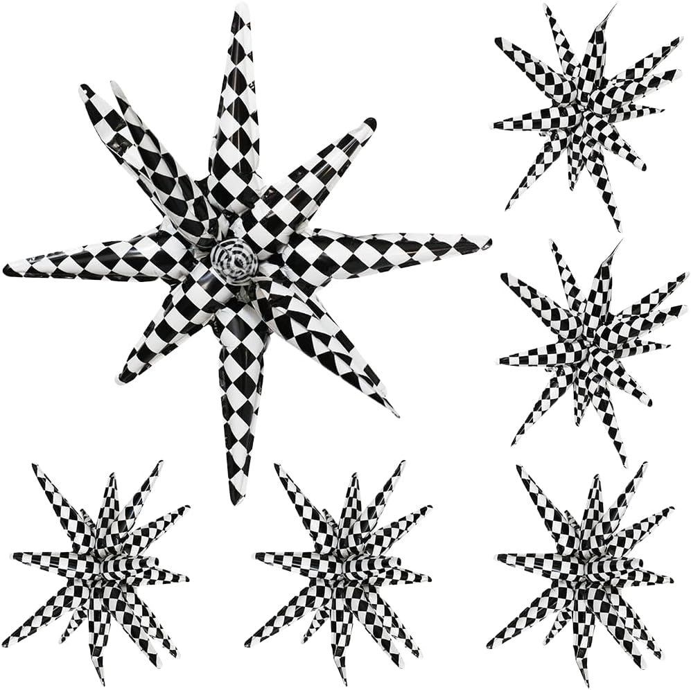 4D Red Green Balloon New Year Merry Christmas Decoration One-Piece Explosion Star Party Supplies, 6 Pack 22'' 14 Point Spike Star Cone Balloon Fireworks Balloons for Birthday Disco Casino Movie Night