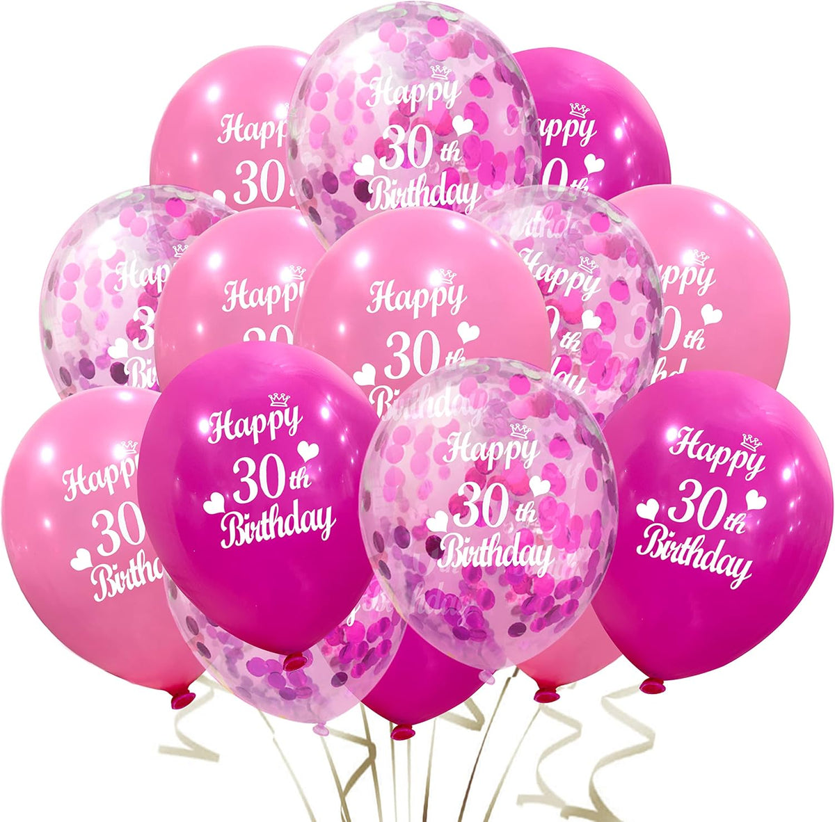 Happy 30Th Birthday Balloon (30Pcs 12Inch) Hot Pink and Pink Latex Inflatable Confetti Anniversary Party Helium Balloons Decorations Supplies for 30 Year Old Women,Her,Daughter,Sister
