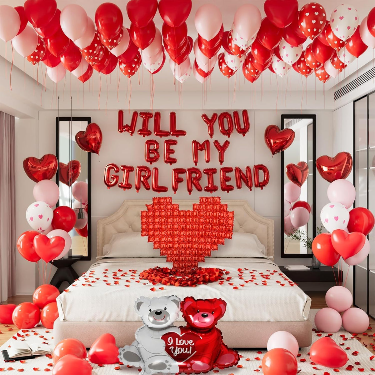 Red Will You Be My Girlfriend Balloons Set, Valentine'S Day Proposal Decor