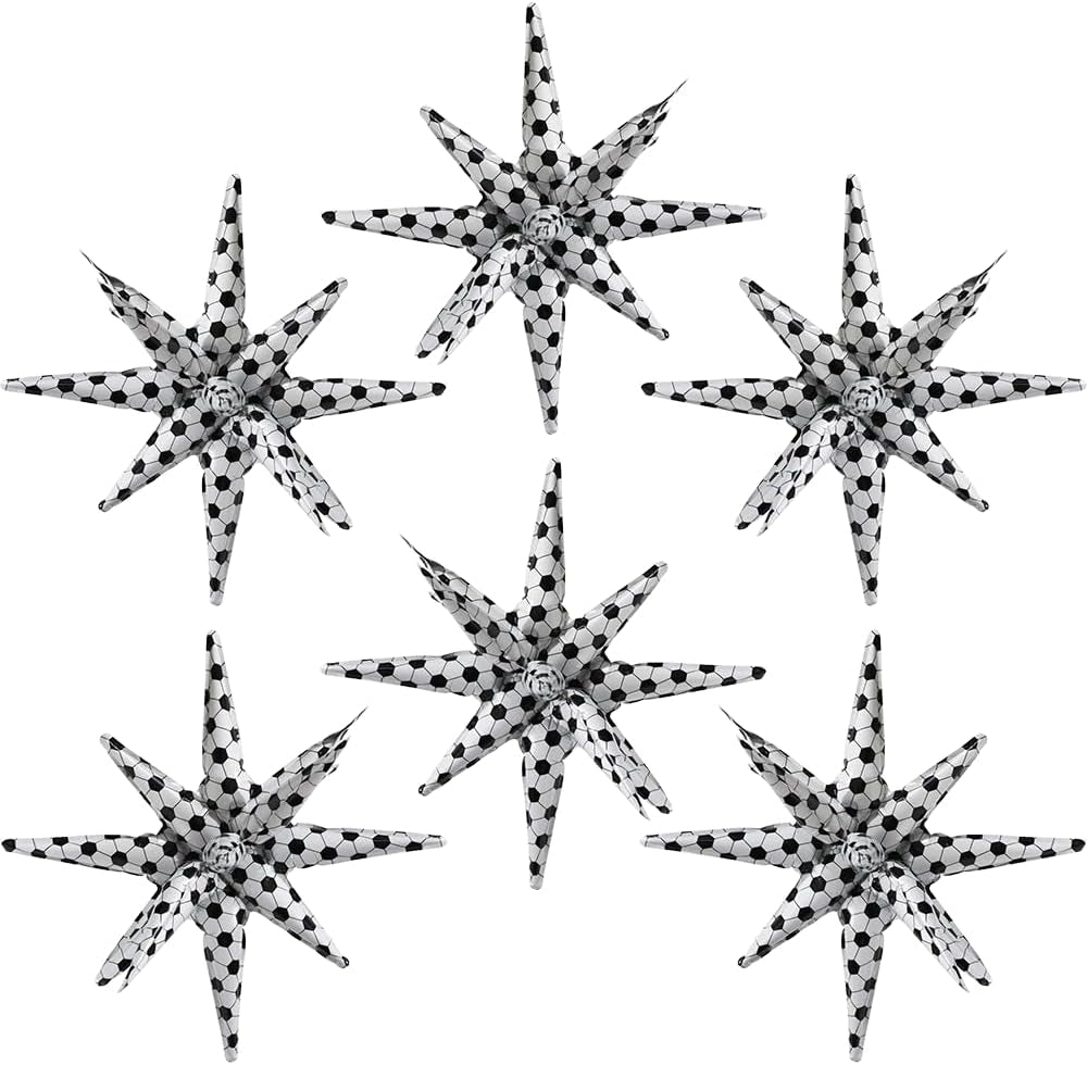4D Red Green Balloon New Year Merry Christmas Decoration One-Piece Explosion Star Party Supplies, 6 Pack 22'' 14 Point Spike Star Cone Balloon Fireworks Balloons for Birthday Disco Casino Movie Night