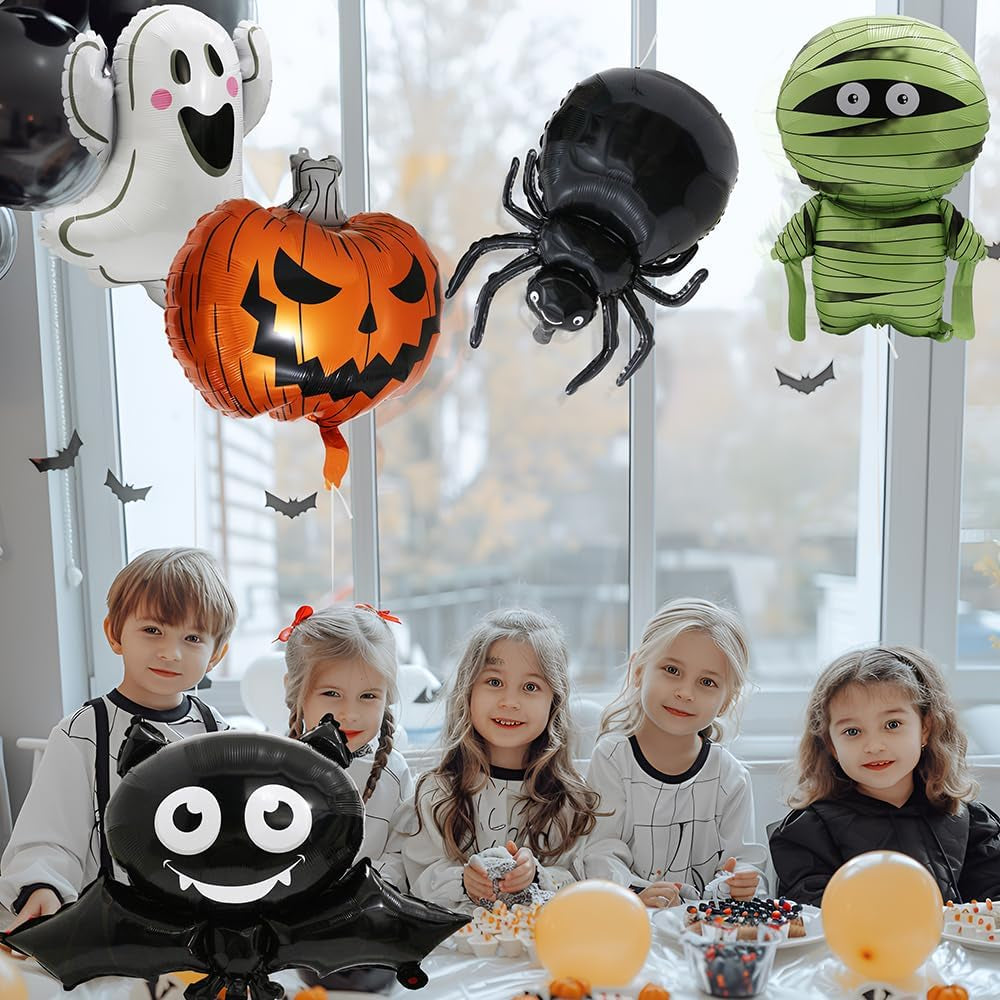 Halloween Scary Pumpkin Balloon Boo Spooky Balloon for Day of Death New Year Birthday Party Supplies, 6 Pack Cartoon Scary Pumpkin Foil Balloons Ghost Balloons Halloween Birthday Decoration