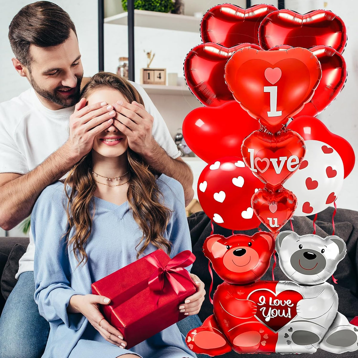 Valentines Balloons,Valentines Day Decorations,Happy Anniversary Balloons,I Love You Balloons,With 1000 Pcs Silk Rose Petals, Wedding Decorations,Valentine Balloons,Ribbon and Straw Included