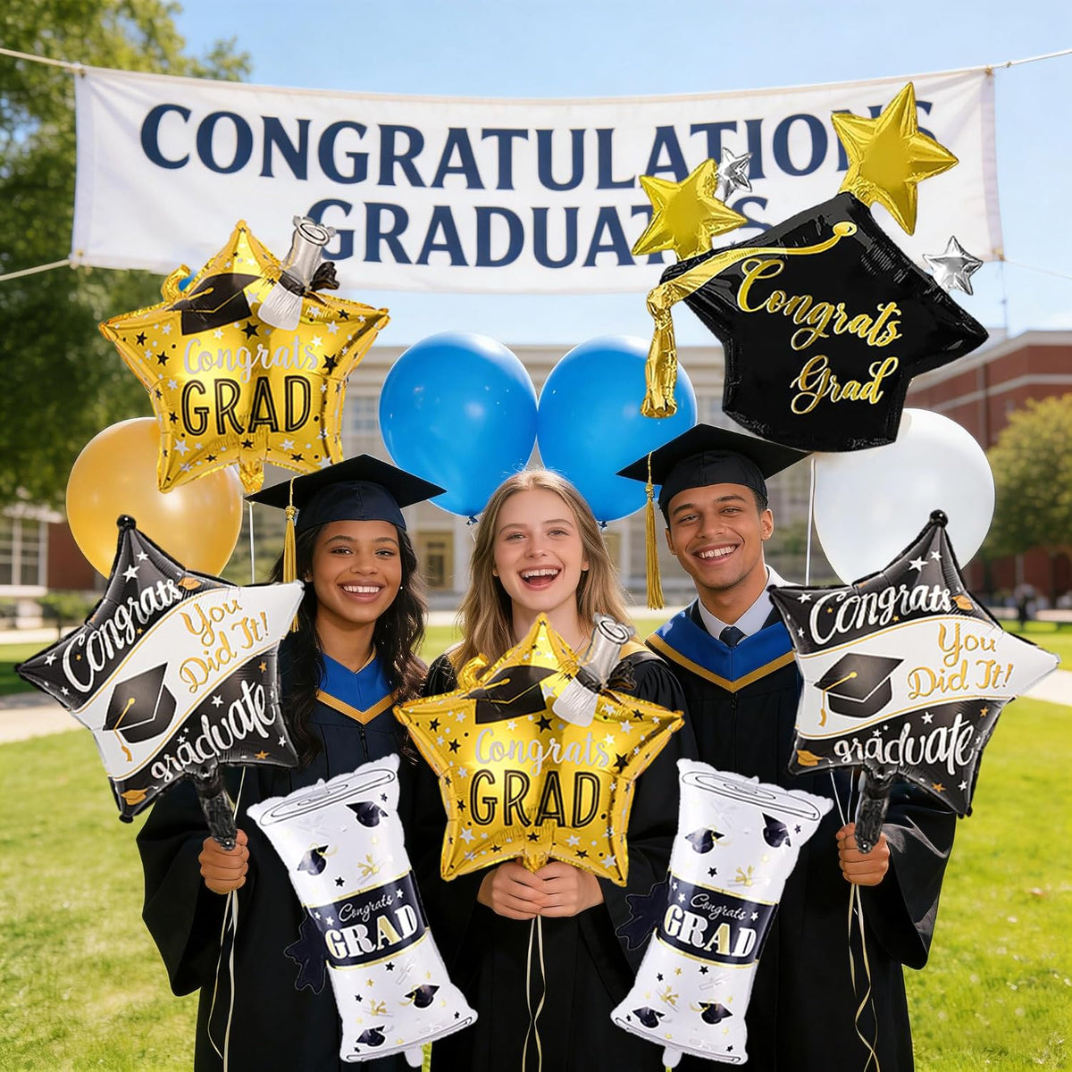 Graduation Balloons Set - Graduation Cap Balloons Congrats Grad Balloon Diploma Balloons Graduation Foil Balloon for Class of 2026 Graduation Decorations