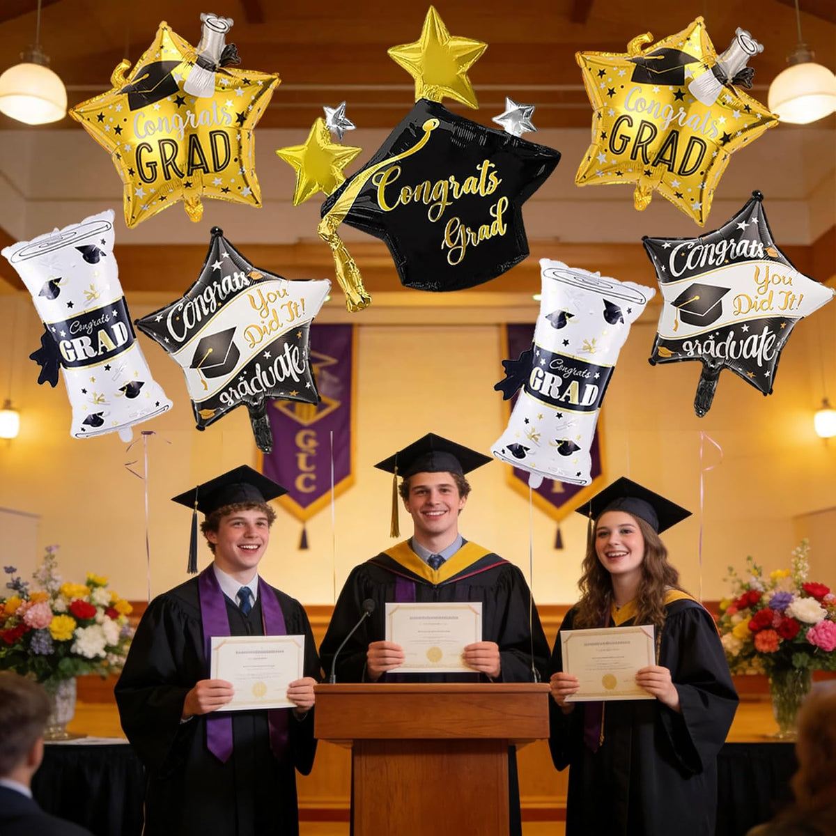 Graduation Balloons Set - Graduation Cap Balloons Congrats Grad Balloon Diploma Balloons Graduation Foil Balloon for Class of 2026 Graduation Decorations