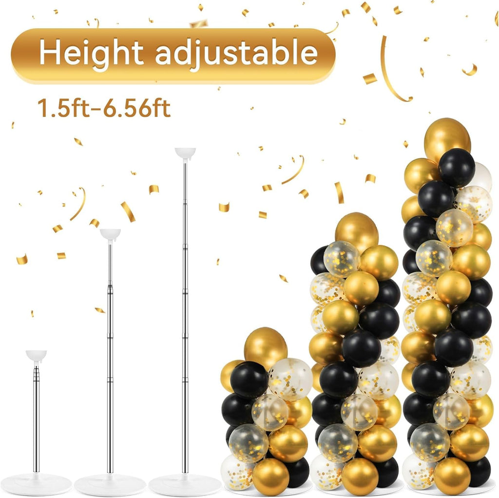 2 Sets Balloon Column Stand Kit Balloon Tower with Bases（Black Gold）