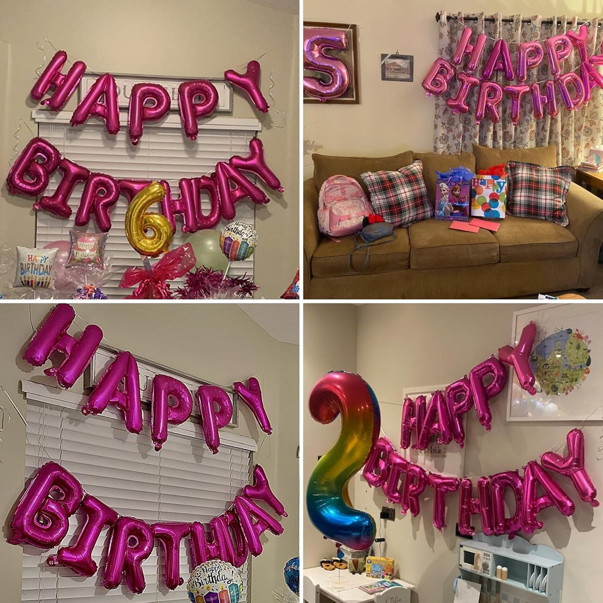 Hot Pink 16Inch Foil Happy Birthday Balloons Banner with Confetti, 21Pcs, Unisex Children, Adults
