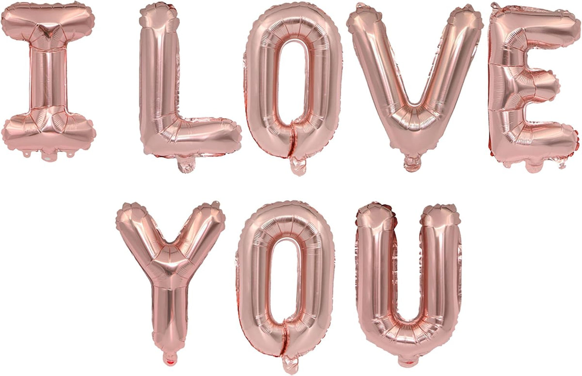 2 Set 16Pcs Rose Gold I LOVE YOU Letter Balloons 16In Balloon Foil Letter Decorations Party Decor Rose Gold Letter Balloons I LOVE YOU Party Supplies