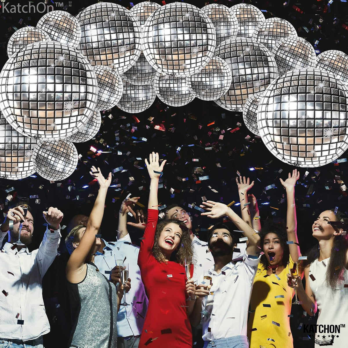 , Silver Disco Ball Balloons - 32 Inch, Pack of 20