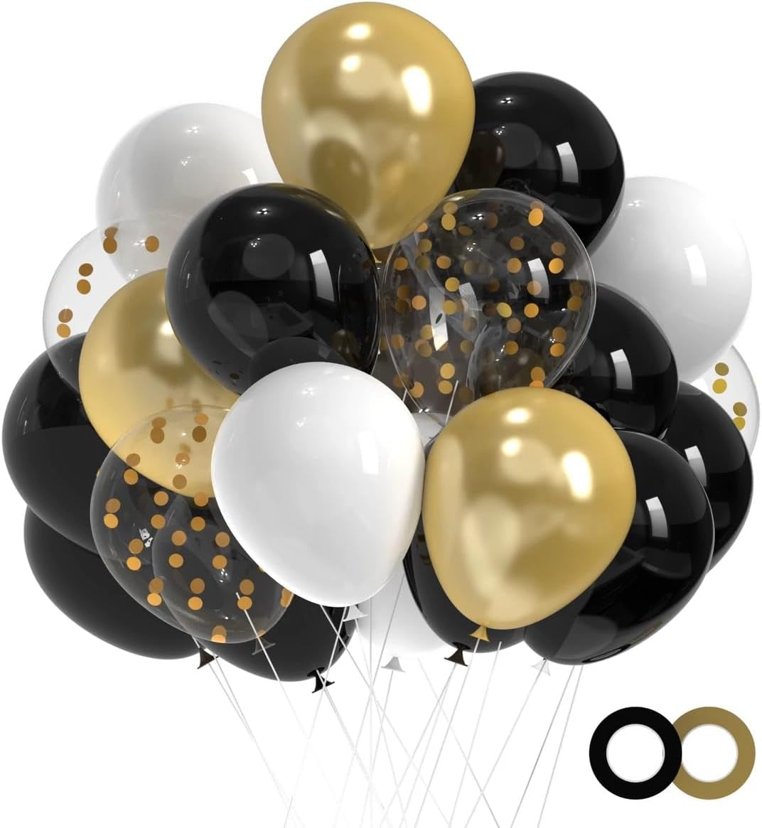 Black and Gold Balloons,50Pcs 12 Inch Black White Gold Latex Party Balloons