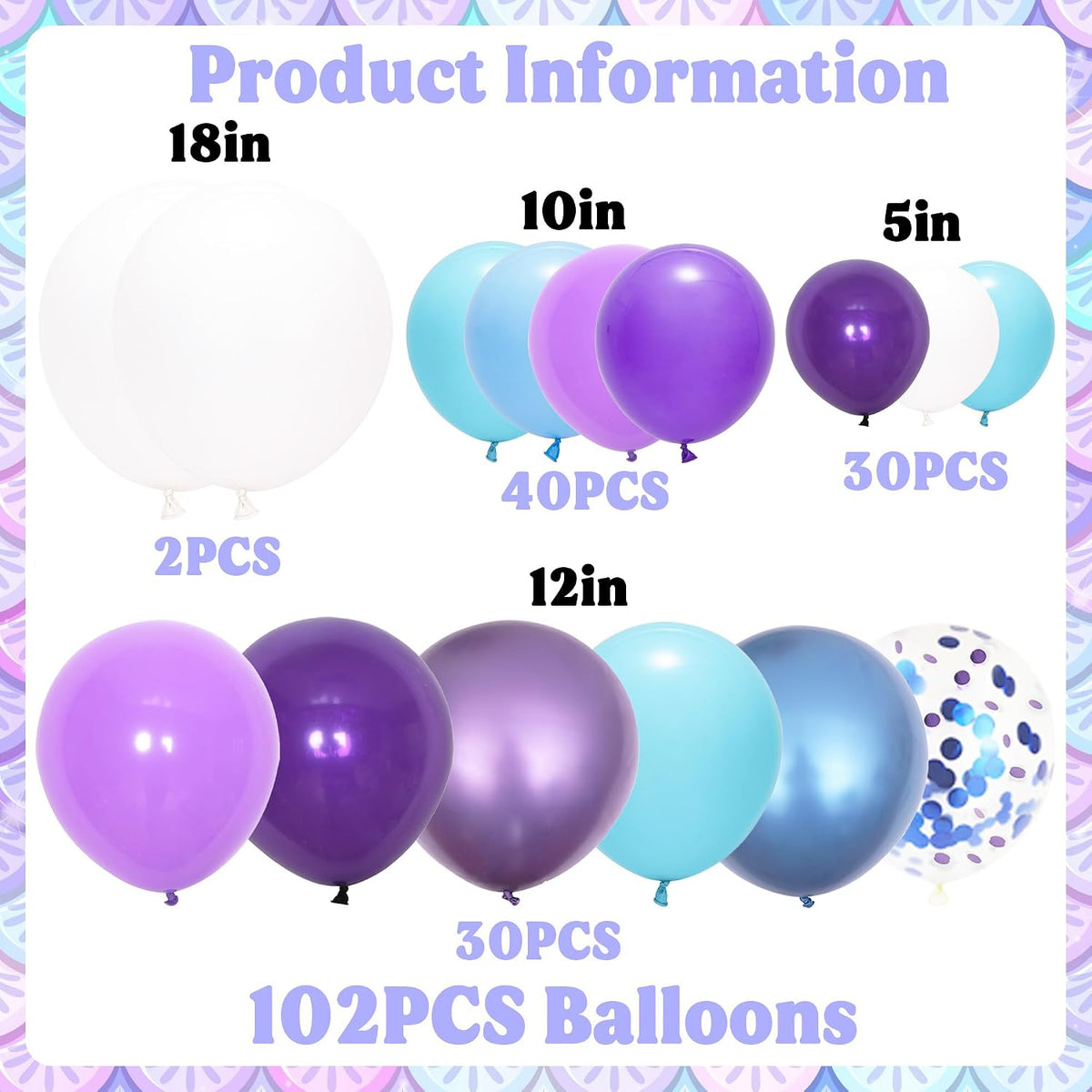 107 PCS Birthday Party Decorations, Mermaid Party Supplies