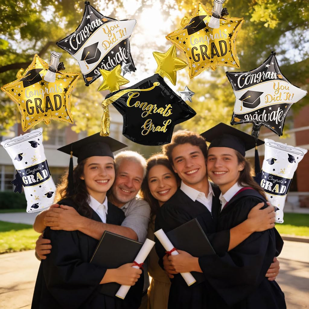 Graduation Balloons Set - Graduation Cap Balloons Congrats Grad Balloon Diploma Balloons Graduation Foil Balloon for Class of 2026 Graduation Decorations