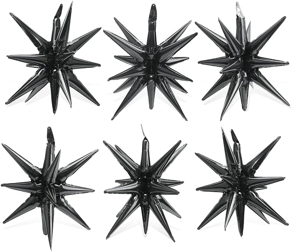4D Red Green Balloon New Year Merry Christmas Decoration One-Piece Explosion Star Party Supplies, 6 Pack 22'' 14 Point Spike Star Cone Balloon Fireworks Balloons for Birthday Disco Casino Movie Night