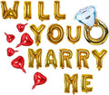 Will You Marry Me Letter Balloons Banner, 16Inch Gold Letter Foil Balloons Red Heart Mylar Balloons for Love Wedding Party Decorations