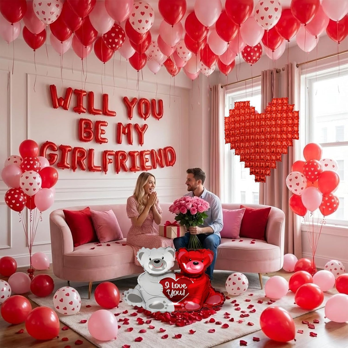 Red Will You Be My Girlfriend Balloons Set, Valentine'S Day Proposal Decor