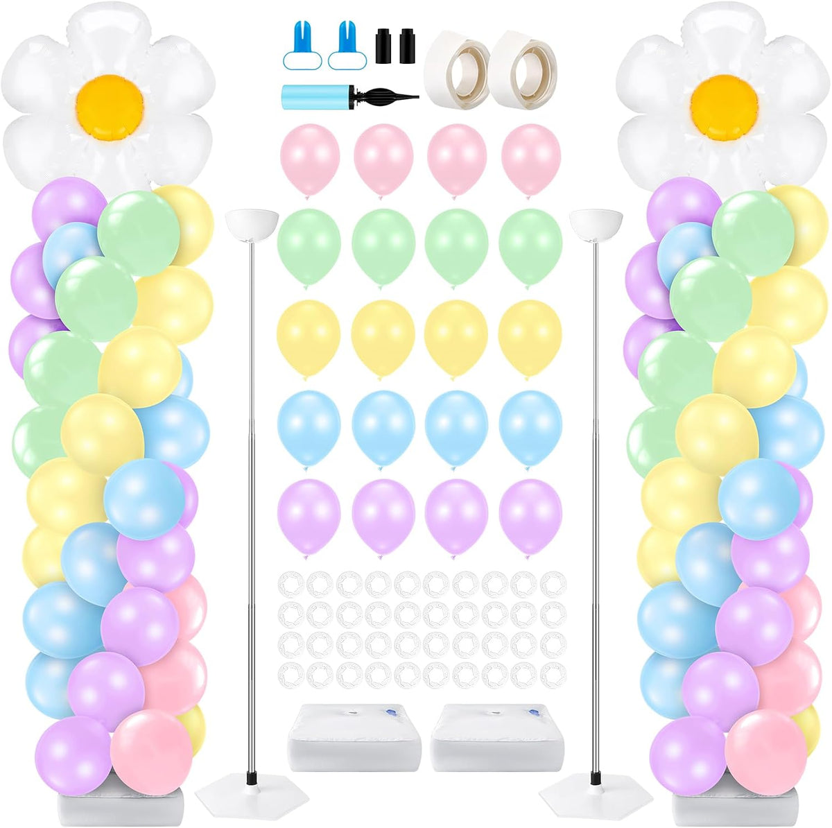 2 Set Valentines Day Balloon Column Stand Kit with 2 Candy Pastel Heart Love Foil Balloons, Valentines Day Arch Garland Stands for Valentine'S Wedding Anniversary Party Supplies Decoration