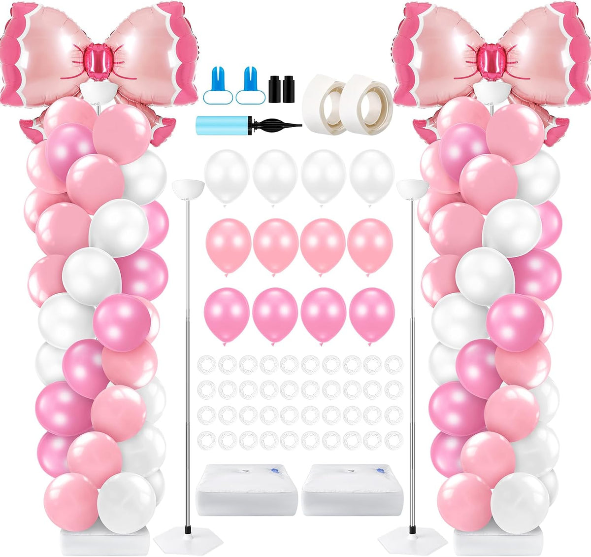 2 Set Valentines Day Balloon Column Stand Kit with 2 Candy Pastel Heart Love Foil Balloons, Valentines Day Arch Garland Stands for Valentine'S Wedding Anniversary Party Supplies Decoration
