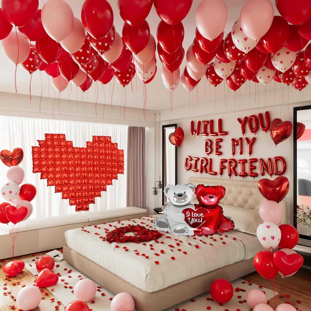 Red Will You Be My Girlfriend Balloons Set, Valentine'S Day Proposal Decor