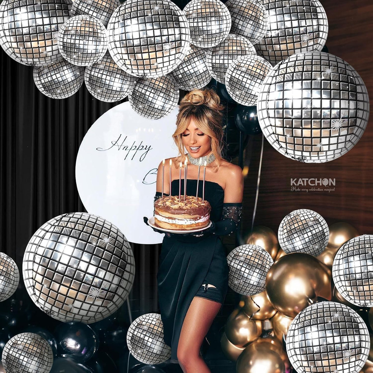 , Silver Disco Ball Balloons - 32 Inch, Pack of 20