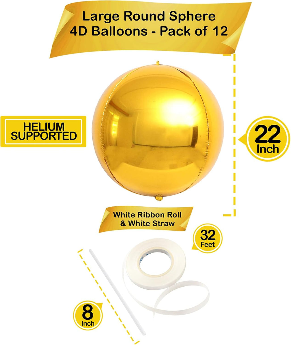 Gold Balloons - 22 Inch, Pack of 12, Gold Foil Balloons