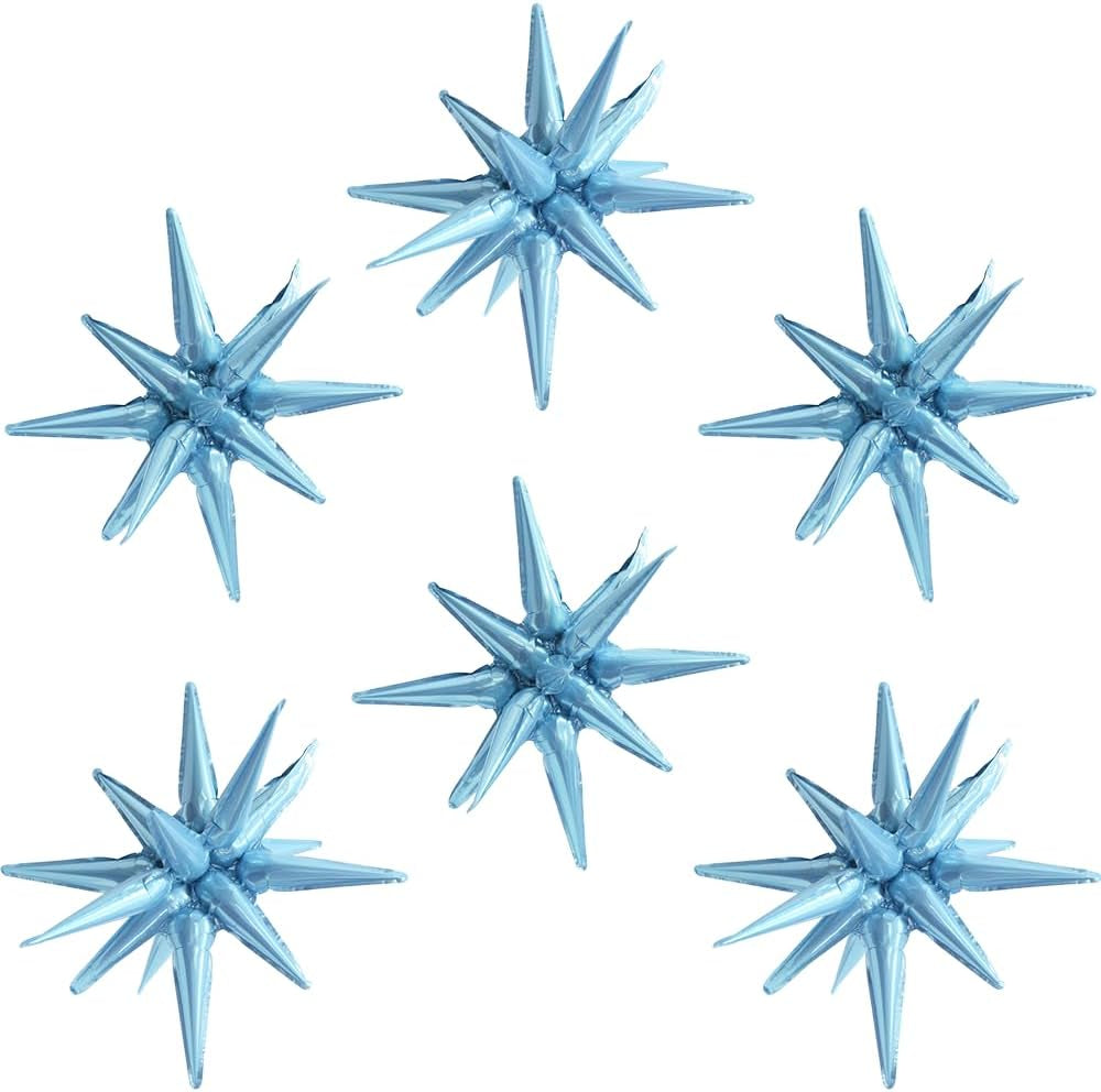 4D Red Green Balloon New Year Merry Christmas Decoration One-Piece Explosion Star Party Supplies, 6 Pack 22'' 14 Point Spike Star Cone Balloon Fireworks Balloons for Birthday Disco Casino Movie Night