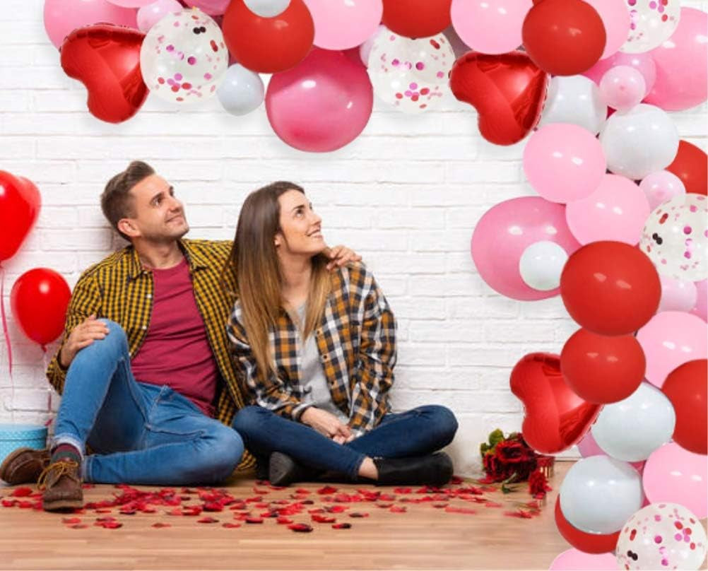 Valentine'S Day Red Balloons Arch Garland Kit 110 Pack 5" 10" 12" Red Pink White Balloons Arch with Confetti Balloon Red Heart Foil Balloon for Valentine'S Day Wedding Party Decorations
