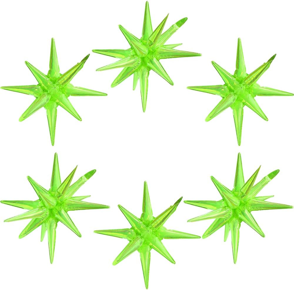 4D Red Green Balloon New Year Merry Christmas Decoration One-Piece Explosion Star Party Supplies, 6 Pack 22'' 14 Point Spike Star Cone Balloon Fireworks Balloons for Birthday Disco Casino Movie Night