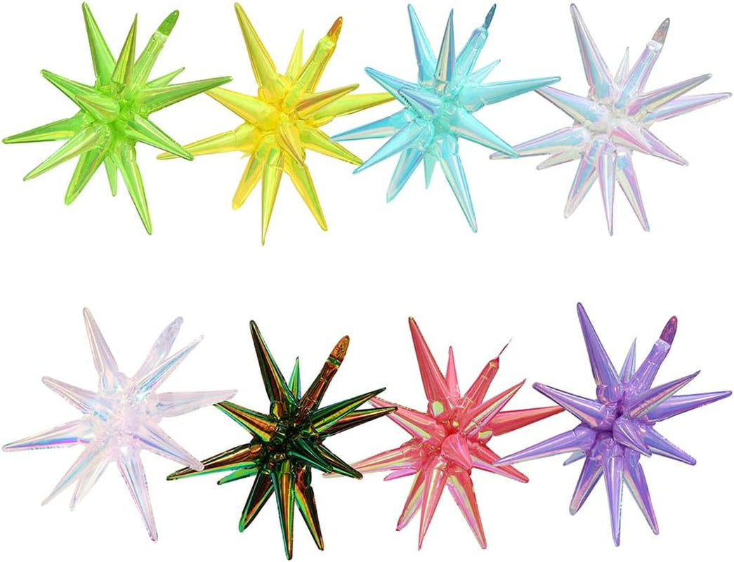 4D Red Green Balloon New Year Merry Christmas Decoration One-Piece Explosion Star Party Supplies, 6 Pack 22'' 14 Point Spike Star Cone Balloon Fireworks Balloons for Birthday Disco Casino Movie Night