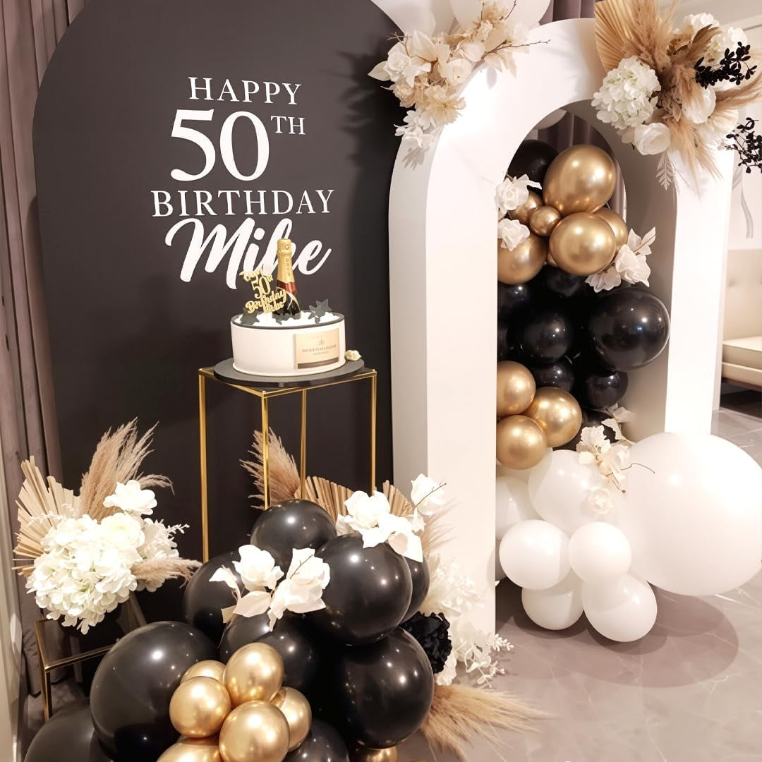 Black and Gold Balloons,50Pcs 12 Inch Black White Gold Latex Party Balloons