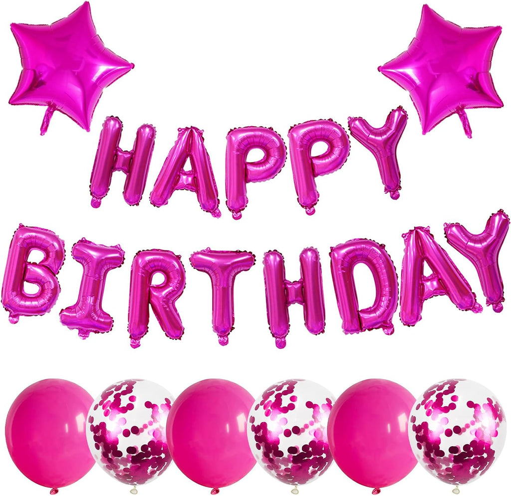 Hot Pink 16Inch Foil Happy Birthday Balloons Banner with Confetti, 21Pcs, Unisex Children, Adults