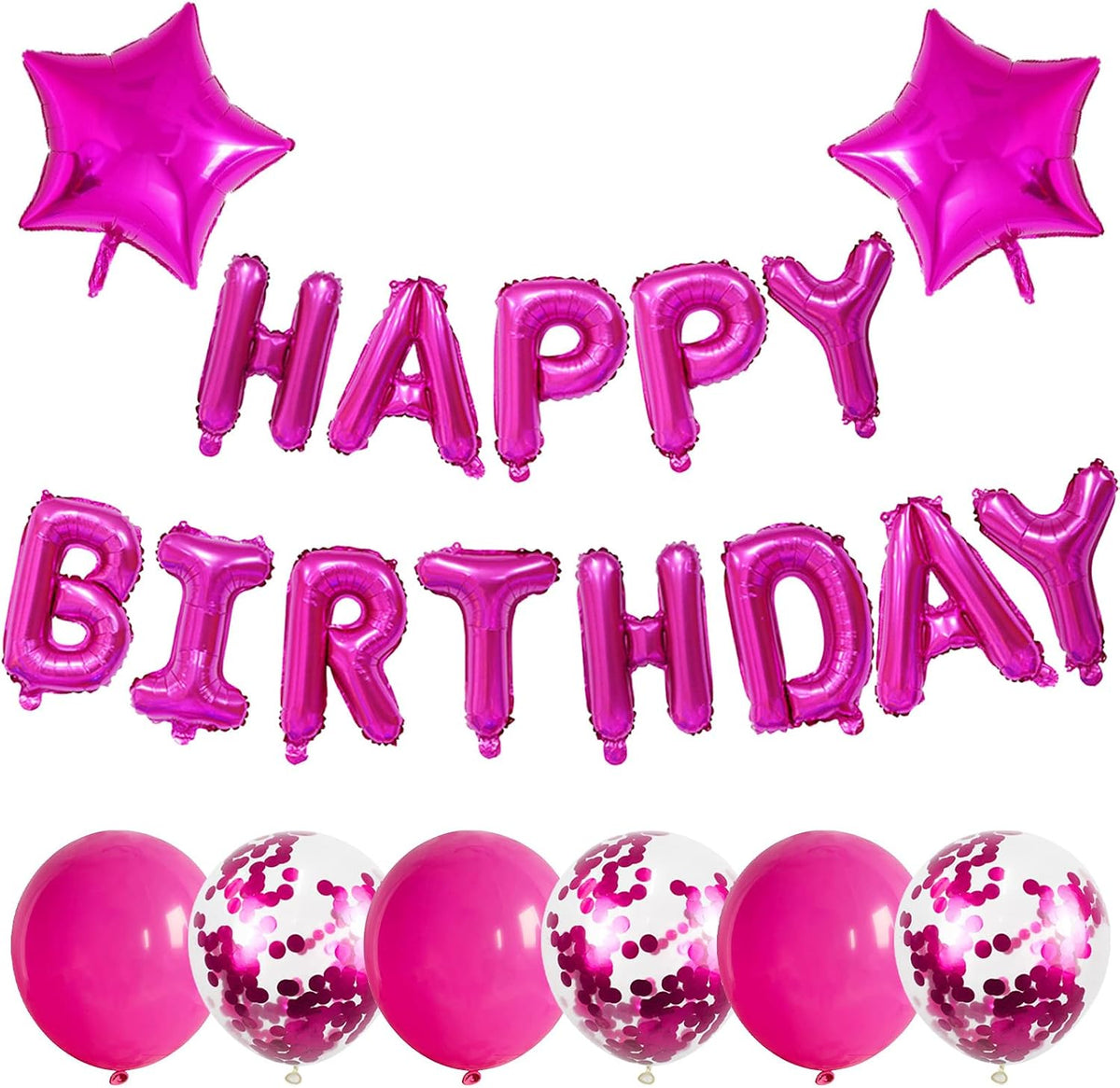 Hot Pink 16Inch Foil Happy Birthday Balloons Banner with Confetti, 21Pcs, Unisex Children, Adults