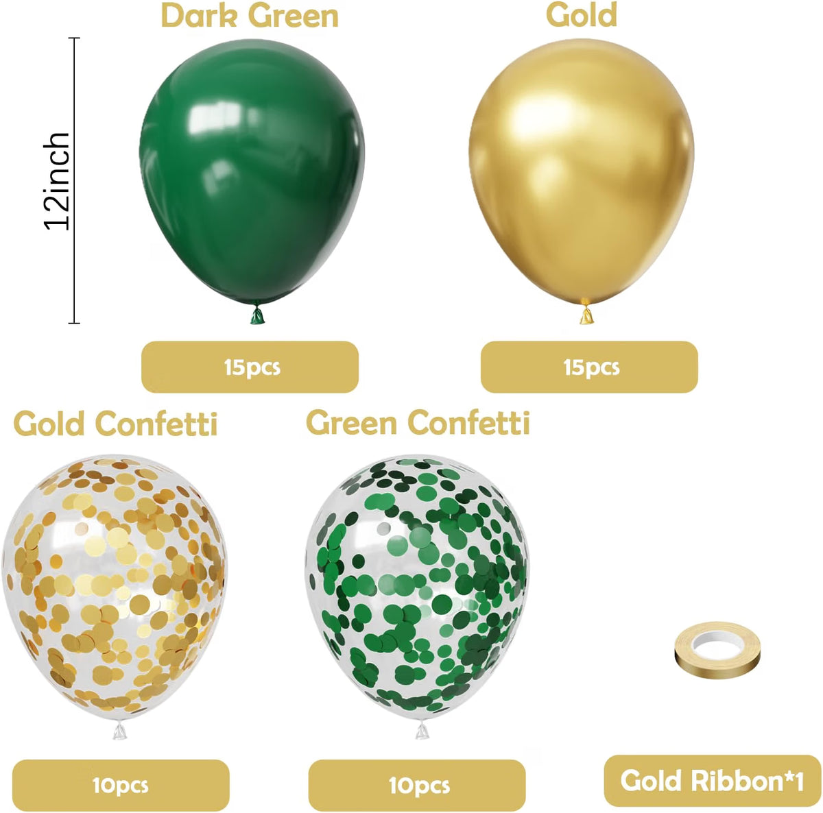 Green and Gold Balloons,50Pcs 12 Inch Green Balloons Gold Balloons