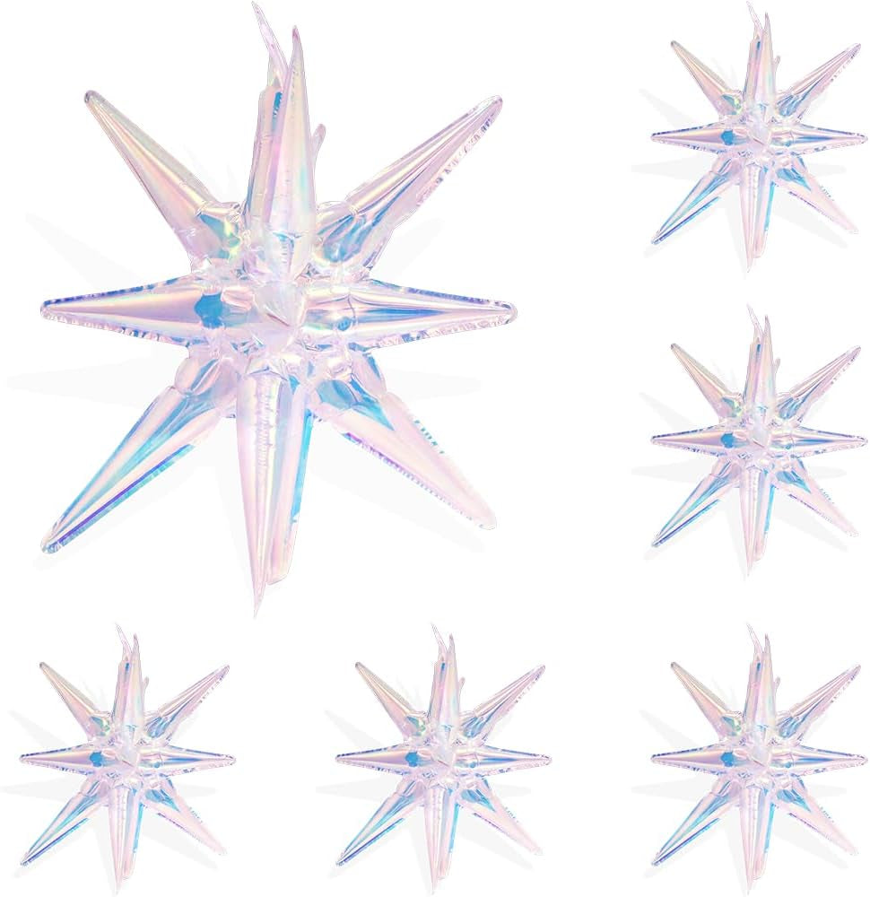4D Red Green Balloon New Year Merry Christmas Decoration One-Piece Explosion Star Party Supplies, 6 Pack 22'' 14 Point Spike Star Cone Balloon Fireworks Balloons for Birthday Disco Casino Movie Night